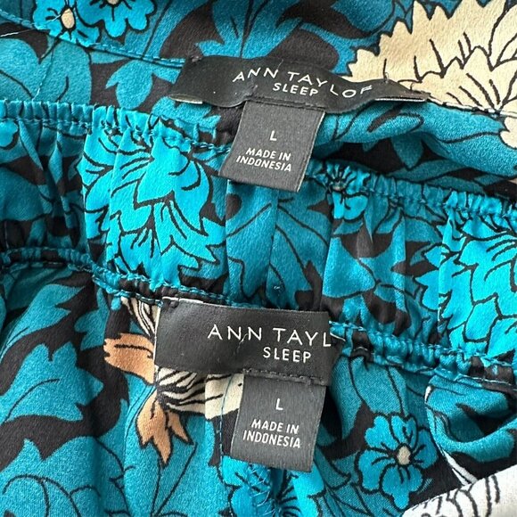 Ann Taylor Pajama Women L Blue Floral & Bird Pajama Top Pant Set Sleep - Picture 7 of 16